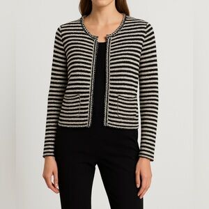 SINEQUANONE Paris Black White Striped Cropped Jacket XS Tweed Knit